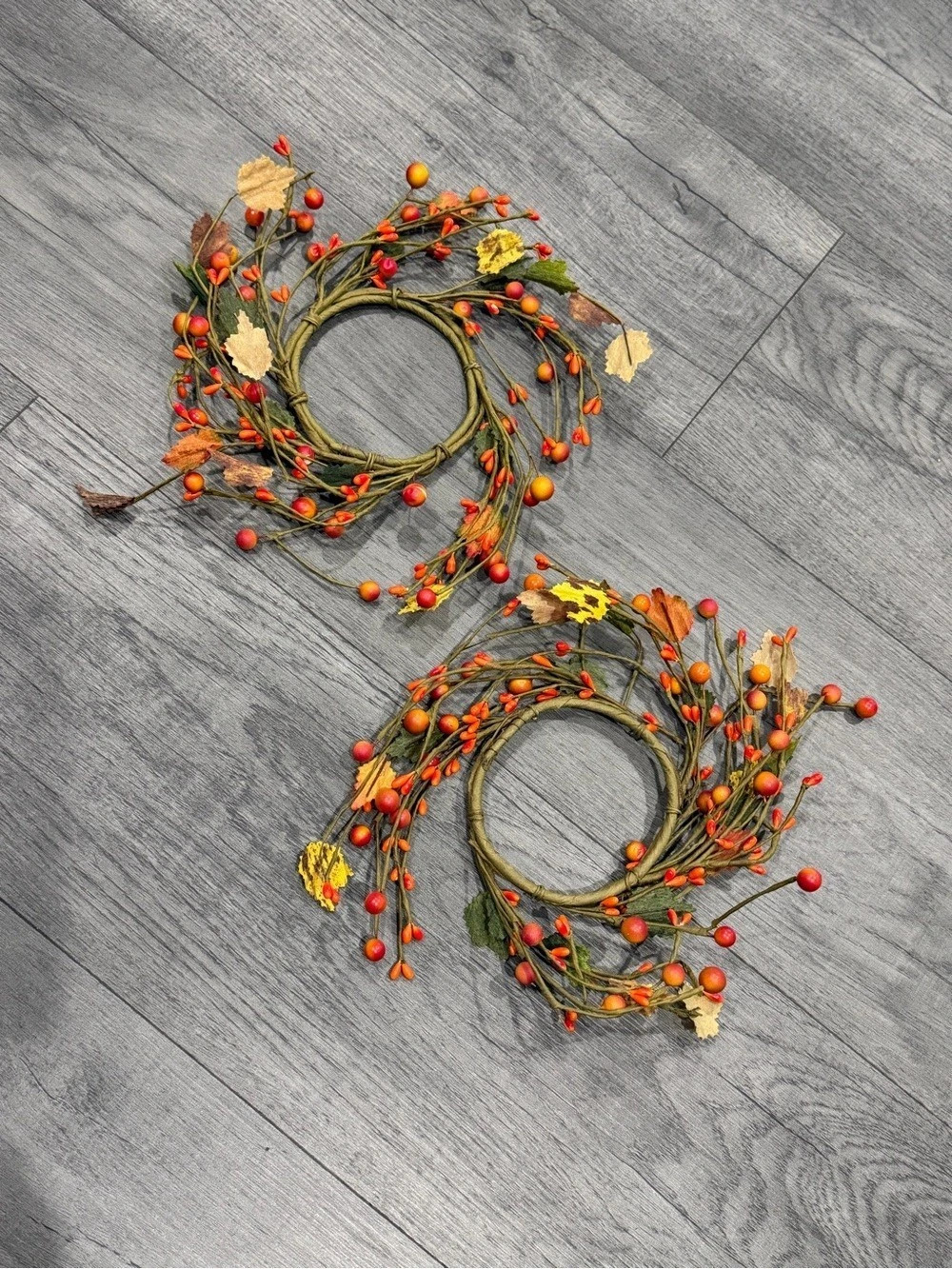 Autumn Berry Leaf mini candle rings Set of 2